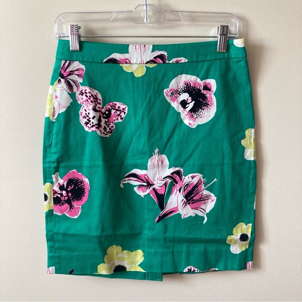 J.Crew Factory Pencil Skirt Size 2 Petite Floral Green